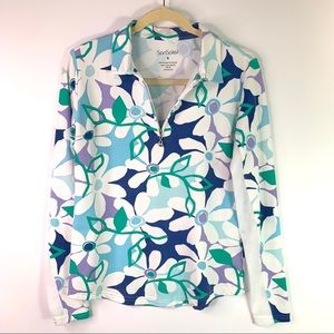 SAN Soleil UPF 50 Floral Golf 3/4 Sip Pullover Top